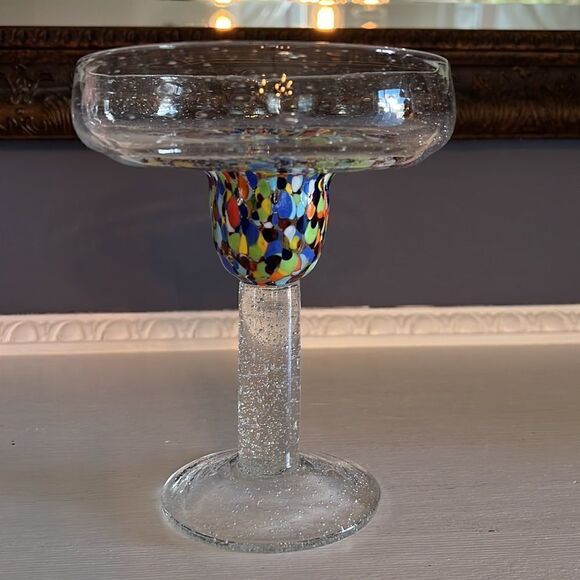 Margarita Glass Large Single Confetti Speckled Colorful Art Bubbles Mexico - Picture 4 of 6